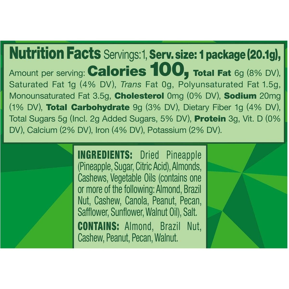 Emerald Nuts Cashews and Almonds with Dried Pineapple 7 Ct 1Pack 100Calorie Individual Packs of Mixed Nut Blend and Dried Fruit