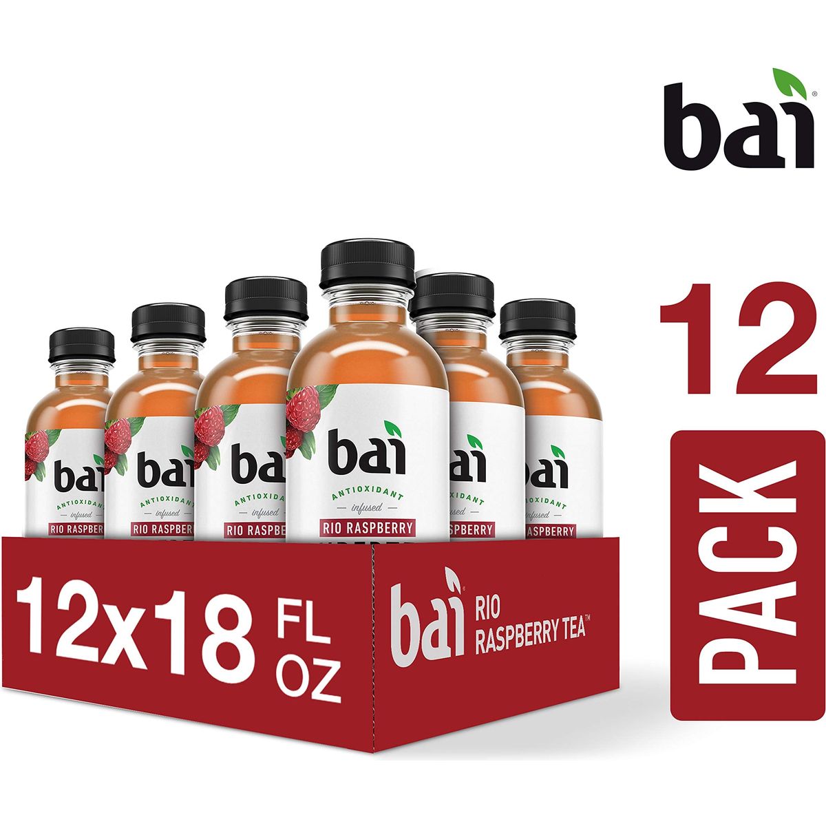 Bai Iced Tea Rio Raspberry Antioxidant Infused Supertea Crafted with Real Tea Black Tea White Tea 18 Fl Oz Pack of 12