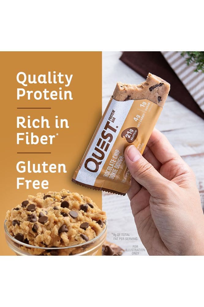 Quest Nutrition Chocolate Chip Cookie Dough Protein Bars, High Protein, Low Carb, Gluten Free, Keto Friendly, 12 Count