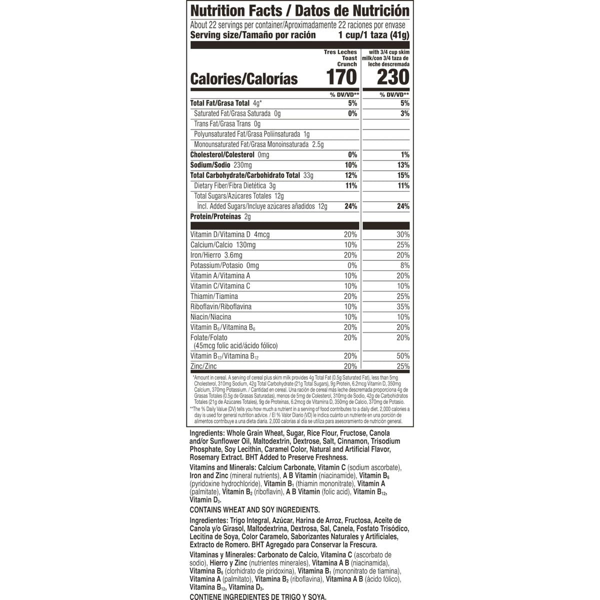 Tres Leches Toast Crunch Breakfast Cereal Crispy Artificially Tres Leches Flavored Cinnamon Cereal 32 oz