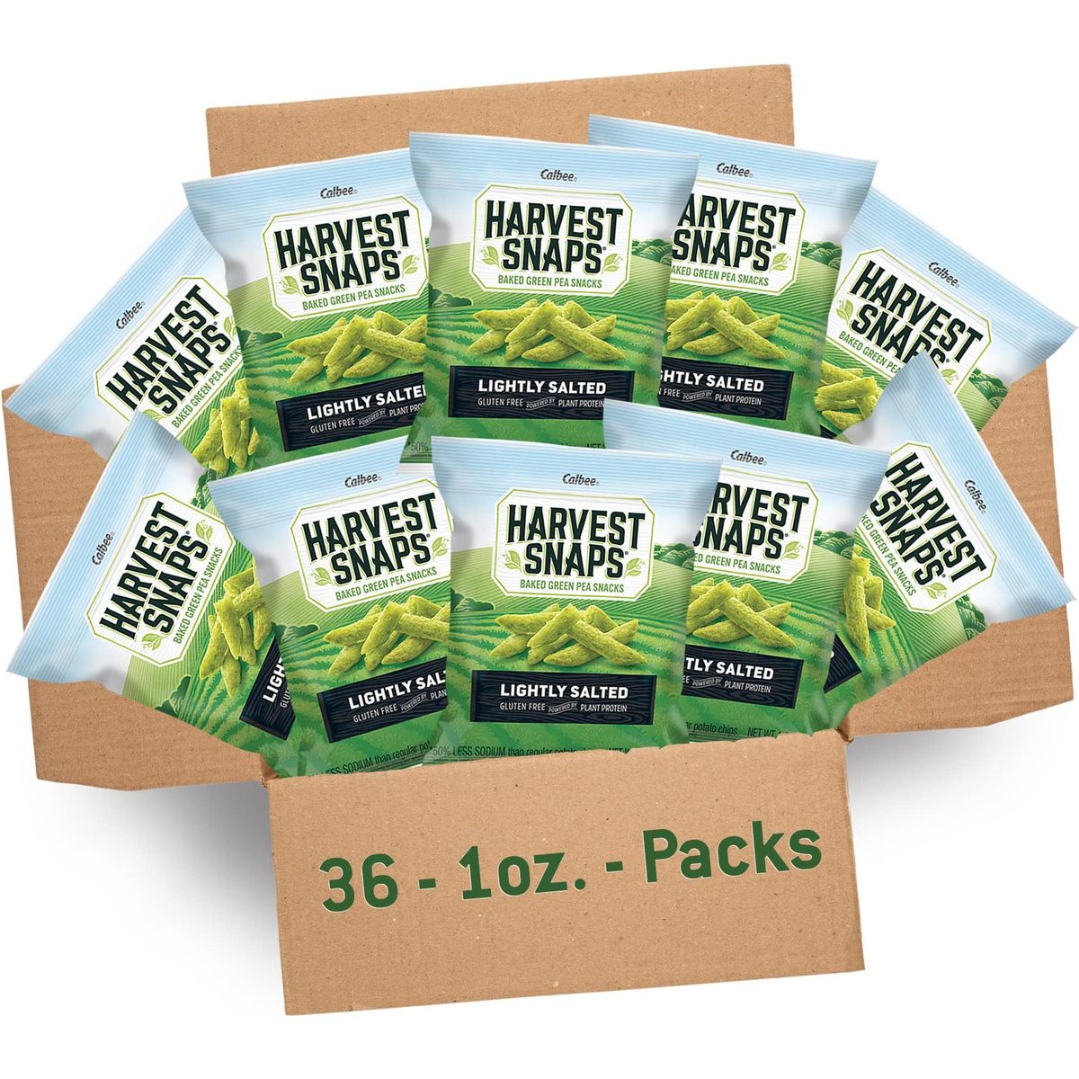 Harvest Snaps Veggie Chips (Lightly Salted Snack Crisps) | Powered by Plant Protein, Gluten Free, Non-GMO Baked Vegetable Crisps | Made in USA | 36 Snack Packs