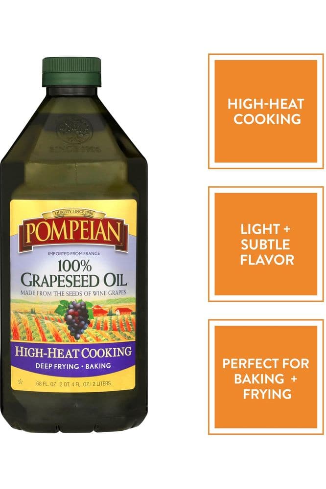 Pompeian 100% Grapeseed Oil, Light and Subtle Flavor, Perfect for High-Heat Cooking, Deep Frying and Baking, 68 FL. OZ.