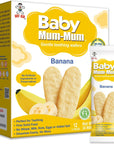 Baby Mum-Mum Rice Rusks, Banana, Gluten Free, Allergen Free, Non-GMO, Rice Teether Cookie for Teething Infants, 1.76 Ounce, Pack of 6