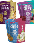 Baked Veggie Variety Snack Pack by GOOD CHIPS: Organic Beets/Yacon, Cauliflower with Aged Cheese, and Andean Criolla Potatoes Spice Mix. Oil Free, 1oz bags, Pack of 6