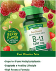 Nature's Truth B12 Vitamin 5000 mcg | 60 Tablets | Fast Dissolve Natural Berry Flavor | Vegetarian, Non-GMO & Gluten Free Supplement