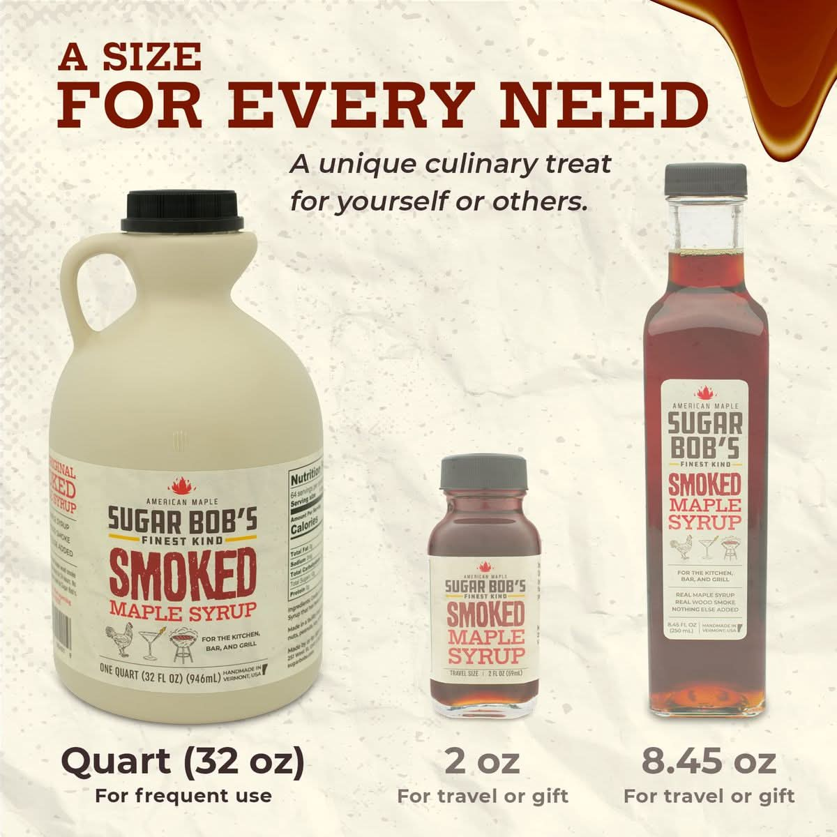 Sugar Bobs Finest Kind  Smoked Maple Syrup  Glaze Marinade Cocktail Mixer 32 fl oz  Made in Vermont