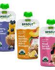 Sprout Organics, Stage 2 Variety Pack, Blueberry Banana Oatmeal, Mixed Berry Oatmeal & Peach Oatmeal with Coconunt Milk, 6+ Month Pouches, 3.5 oz (18-count)