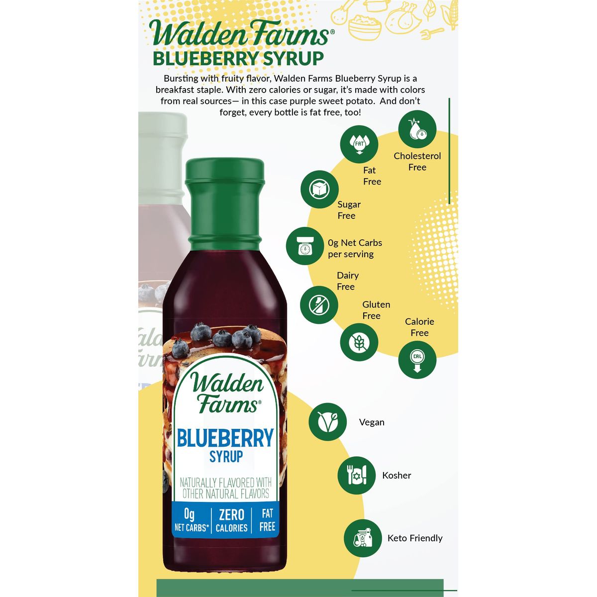 Walden Farms Blueberry Syrup 12 oz 2 Pack Sweet Syrup  Near Zero Fat Sugar and Calorie  For Pancakes Waffles French Toast Yogurt Oatmeal Lemonade Desserts Snacks Appetizers and Many More