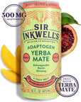 SIR INKWELLS Adaptogen Yerba Mate Tea  Healthful Energy 150 mg Organic Caffeine  300mg Ashwagandha Reishi Ginseng  Immunity Stress Support  NonGMO Vegan  Blood Orange  Mango 16oz 12pk