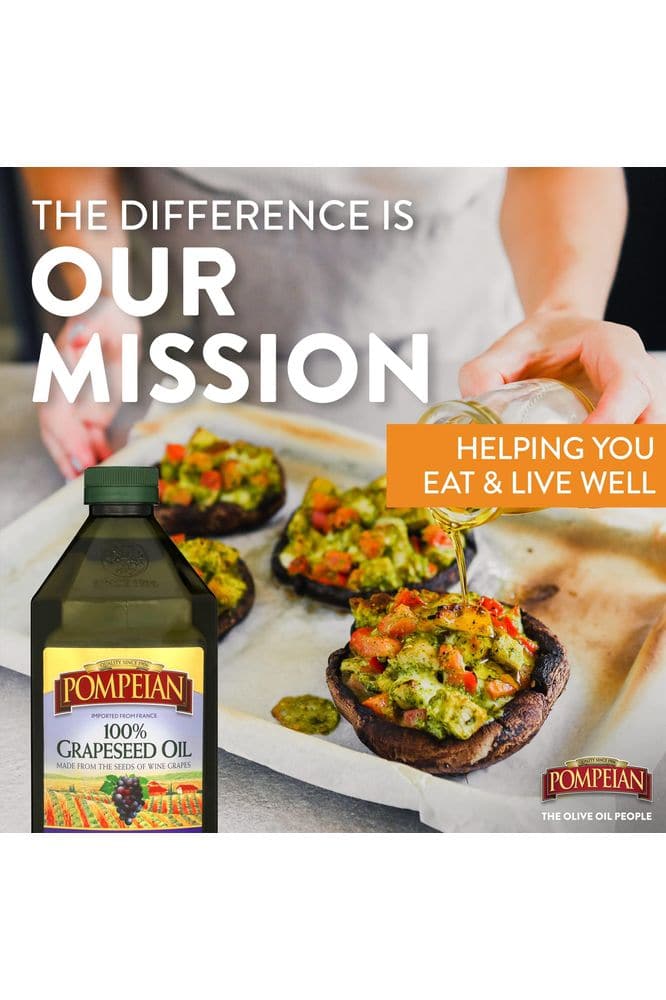 Pompeian 100% Grapeseed Oil, Light and Subtle Flavor, Perfect for High-Heat Cooking, Deep Frying and Baking, 68 FL. OZ.