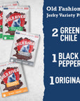 Wild River Beef Jerky Variety Pack Old Fashioned Beef Jerky Gluten Free  2 Green Chile Black Pepper Original  Deliciously Seasoned Savory Meat Snack Made with 100 Beef 35 Ounce Pack of 4