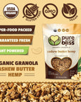 Pure Bliss Organic Granola (Cashew Butter Hemp)Vegan, Gluten Free, Non-GMO, Best Tasting Natural Healthy Vegan Snack, Hand Made Delicious Granola Cereal, Simple Superfood Ingredients (Value Pack 3 x 11oz Bags)