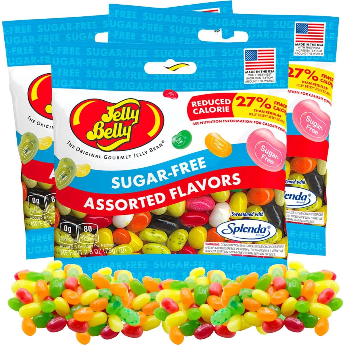 Sugar Free Jelly Beans SugarFree Chewy Candies in Assorted Fruity Flavors Low Calorie Shareable Sweet Snacks 28 ounce bags Pack of 3