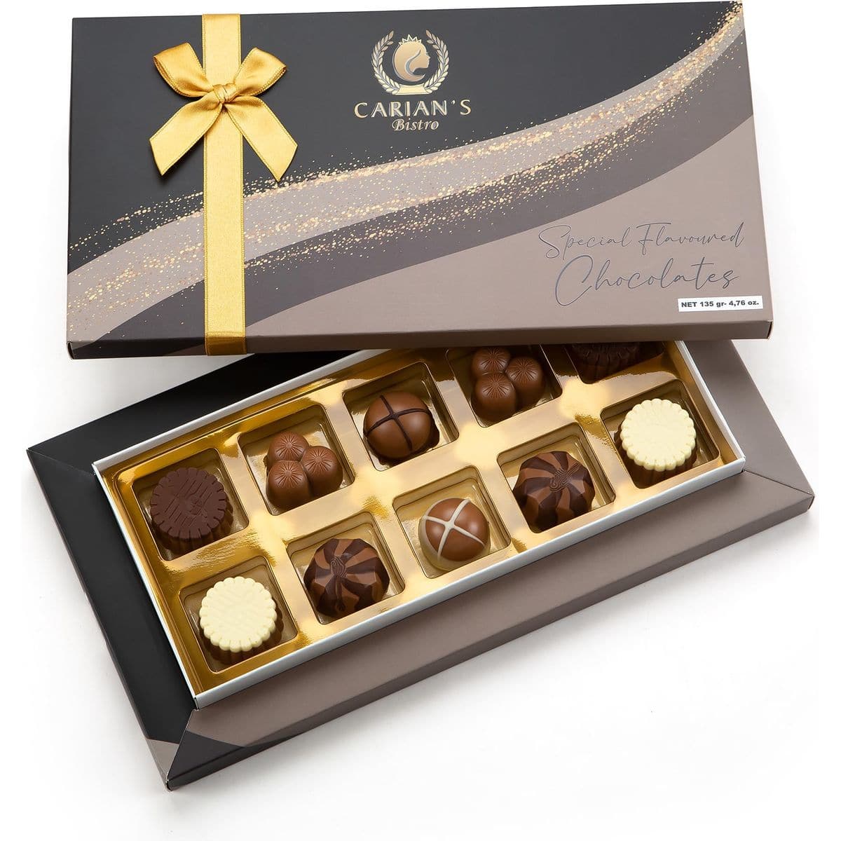 CARIANS Chocolate Gourmet Truffles Box Belgium Chocolate Limited Edition Fathers Day Chocolate Gift Gourmet Chocolate Basket Assortment of Milk Dark White Chocolate Kosher 10 Pc 47 oz