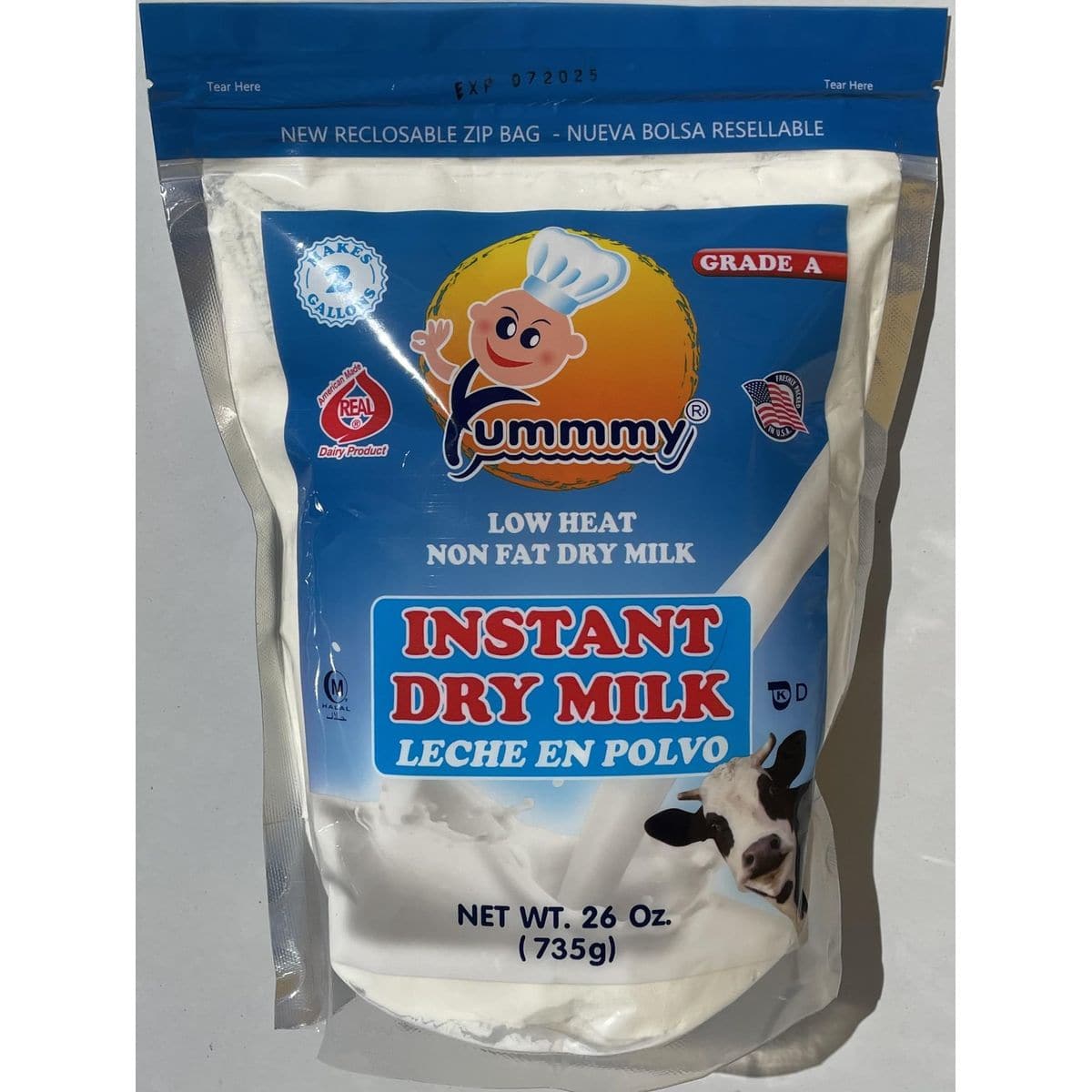 Yummmy Instant Nonfat 26 oz Powdered Dry Milk  Leche en Polvo 26 oz Grade A Kosher Halal Certified Product of USA