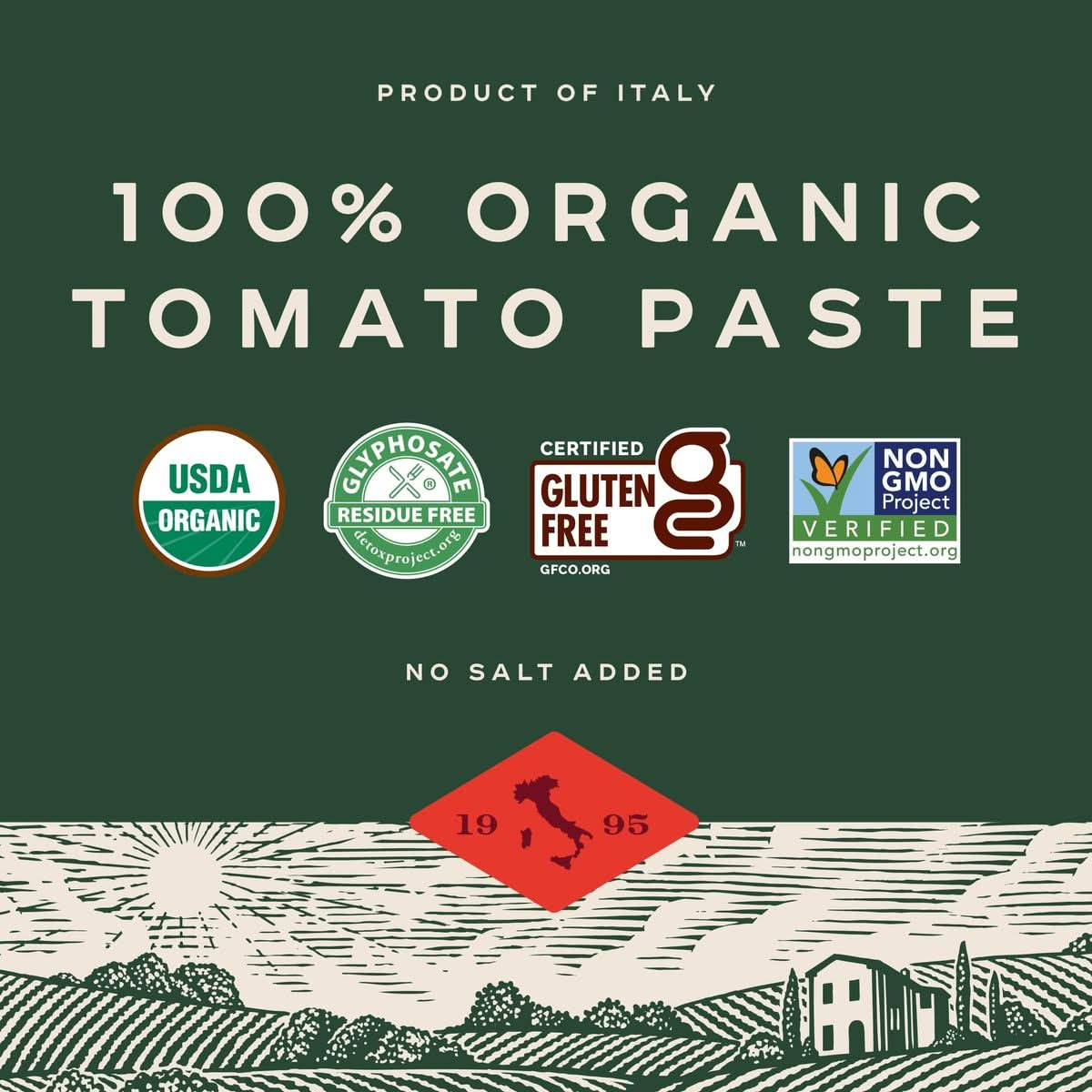 Bionaturae Organic Tomato Paste  No Salt Tomato Paste Tomato Paste in a Jar Keto Friendly NonGMO USDA Certified Organic No Added Sugar No Added Salt Made in Italy  7 Oz