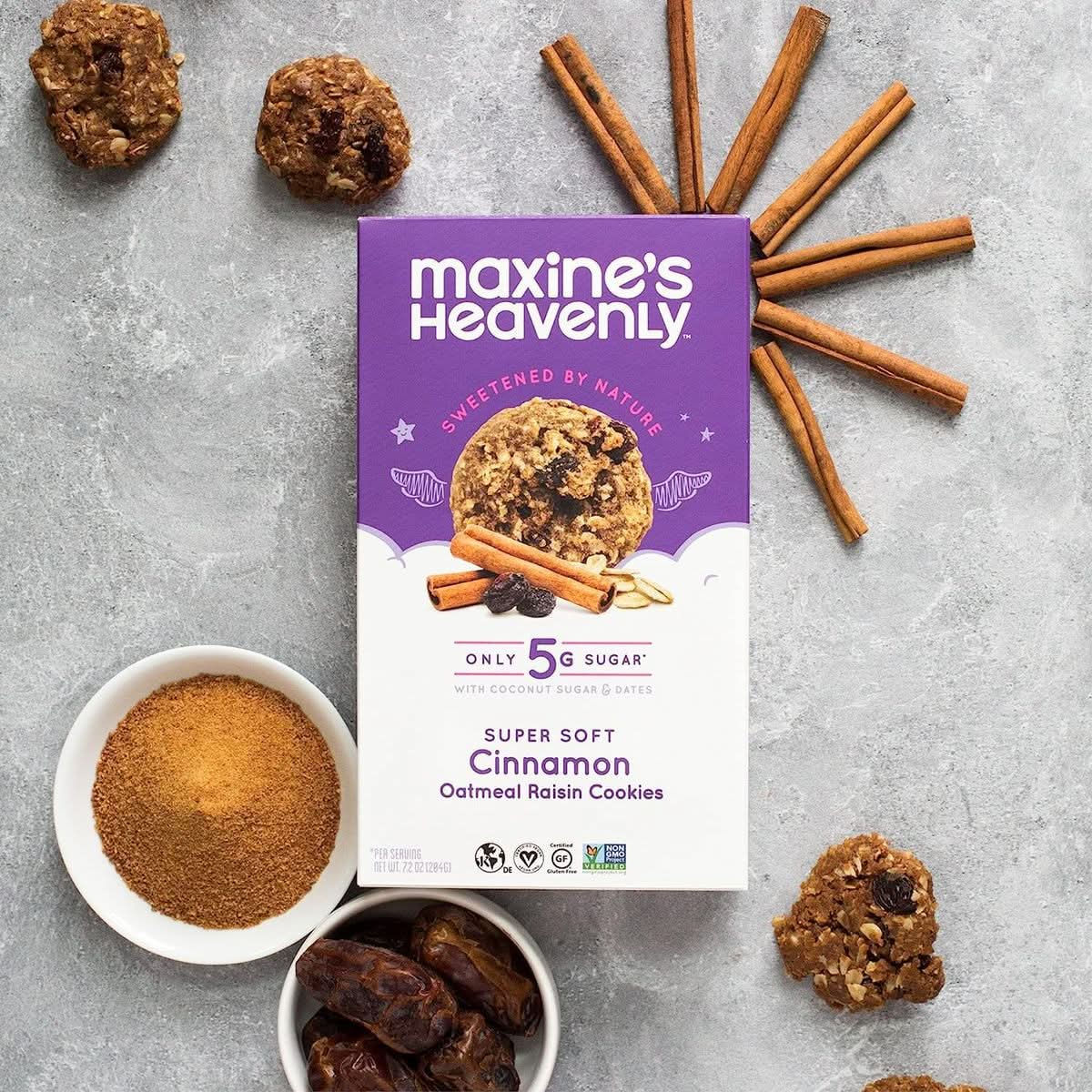 Maxines Heavenly Cinnamon Oatmeal Raisin Cookies  Gluten Free Made with Oats Sweetened with Coconut Sugar  Dates  Tasty Low Sugar Vegan Dessert  72 Ounces Each 2 pack