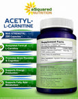 aSquared Nutrition Acetyl L-Carnitine 1000mg Max Strength - 200 Veggie Capsules - High Dosage Acetyl L Carnitine HCL (ALCAR) Supplement Pills to Support Pure Energy, Brain Function & Fatty Acid