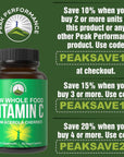 Peak Performance Raw Whole Food Natural Vitamin C Capsules from Acerola Cherry for Max Absorption. Vegan USA Sourced Vitamin C Supplement 90 Pills. 500 mg Serving or 2 Servings 1000mg