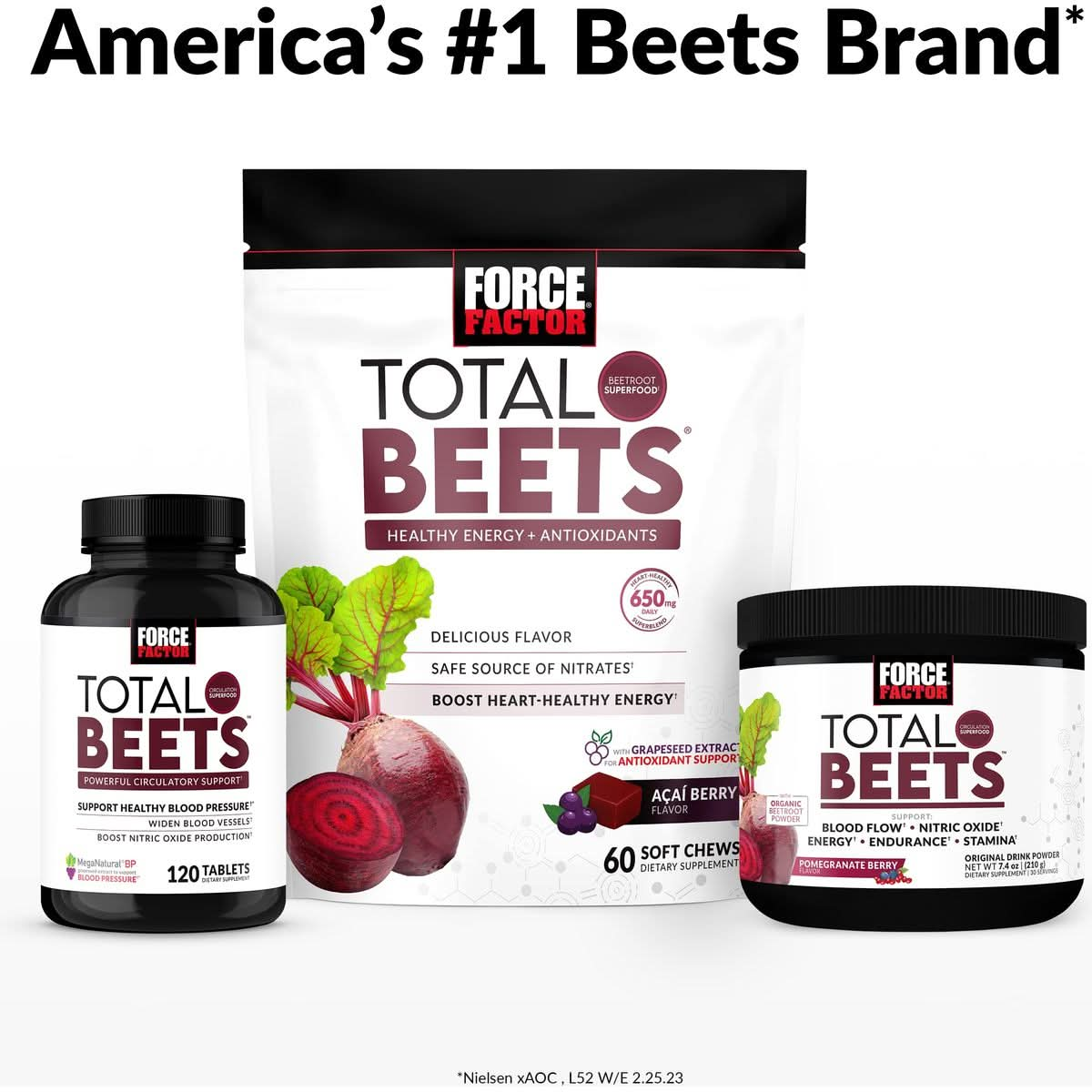 Force Factor Total Beets Organic Beetroot Powder Superfood to Boost Daily Nutrition USDA Organic Vegan GlutenFree and NonGMO Beet Supplement Unflavored 90 Servings