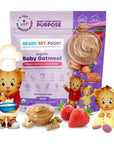 Ready, Set, Food! Organic Baby Oatmeal Cereal | Daniel Tiger Peanut Butter Strawberry | Organic Baby Food with 9 Top Allergens | Unsweetened | Fortified with Iron | 15 Servings