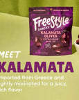 Freestyle Snacks, Olive Snack Packs - Fresh Pitted Kalamata Olives, Marinated in Extra Virgin Olive Oil, Salty Snack, Grown in Greece, All Natural, Non-GMO, Paleo, Keto Snacks - Kalamata, 4oz (6 Pack)