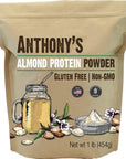 Anthony's Almond Protein Powder, 1 lb, Gluten Free, Non GMO, Plant Based Protein, Made in USA