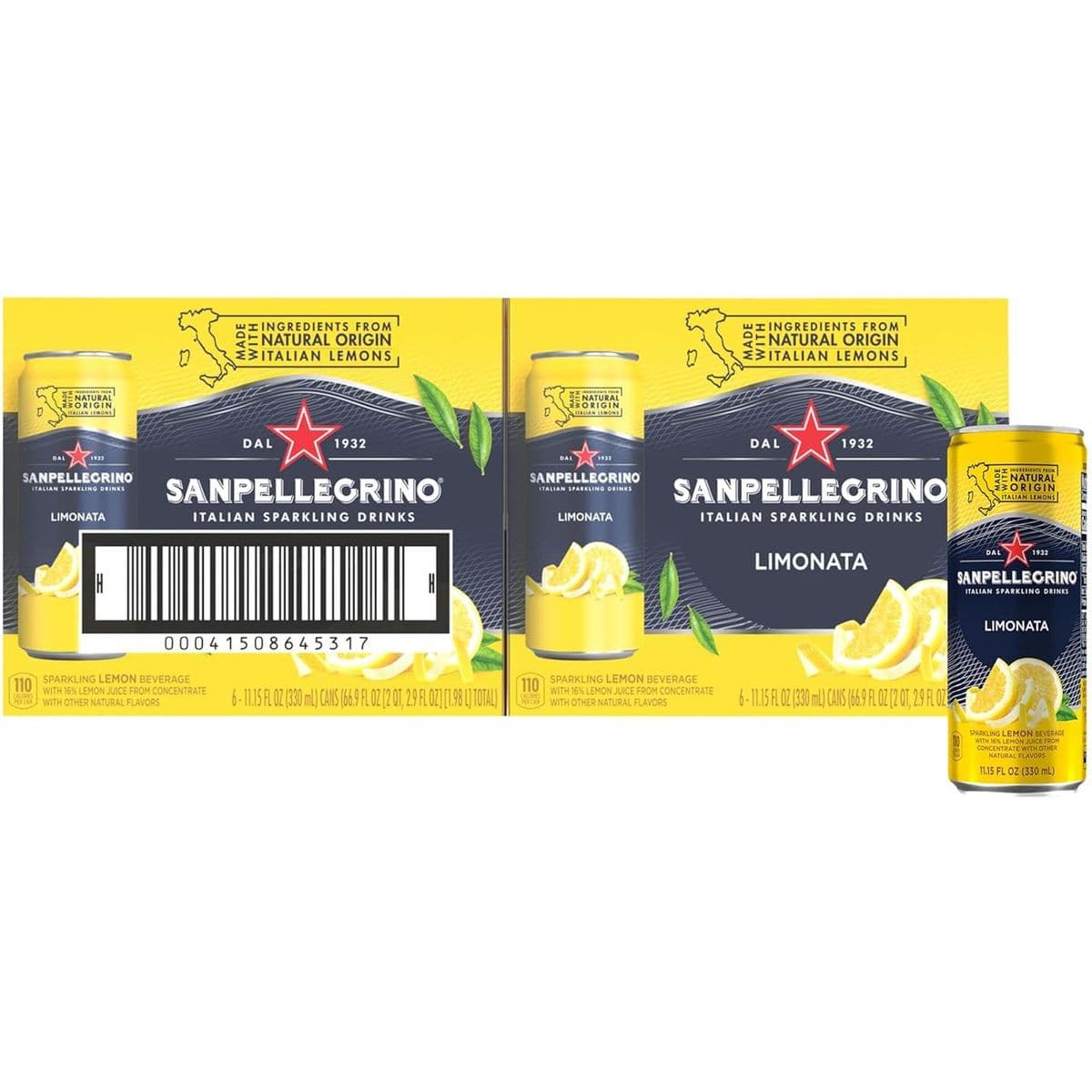 Sanpellegrino Italian Sparkling Drink Limonata - 24 Pack of 11.15 Fl Oz Cans