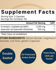 NAC Supplement 1200mg Per Serving | 240 Capsules, N-Acetyl Cysteine with Quercetin | Double Strength - Support for Immune, Liver, & Lung Health