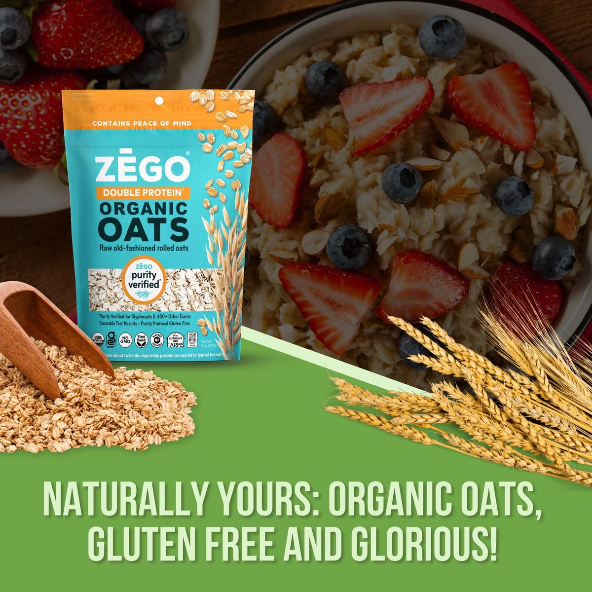 Unrivaled Taste and Nutrition of Old Fashioned Oats Includes Zego Gluten Free Organic Rolled Oats  Double Protein Old Fashioned Oatmeal 14 oz Organic Rolled Oats Comes with GOOD FOR MY HOME Box