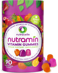 NUTRAMIN Daily Vegan Keto Multivitamin Gummies Vitamin C, D2, and Zinc for Immunity, Plant-Based, Sugar-Free, Nut-Free, Gluten-Free, with Biotin, Vitamin A, B, B6, B12 & More 90 Count, 45 Days