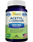 aSquared Nutrition Acetyl L-Carnitine 1000mg Max Strength - 200 Veggie Capsules - High Dosage Acetyl L Carnitine HCL (ALCAR) Supplement Pills to Support Pure Energy, Brain Function & Fatty Acid