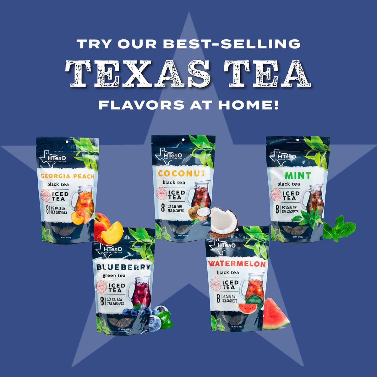 HTeaO Iced Tea Sachets  Georgia Peach Black Tea Mix for Cold Brew  4 Gallons Per Package  Real TexasStyle Flavored Iced Tea in 5 Minutes Pack of 8 Sachet Bags