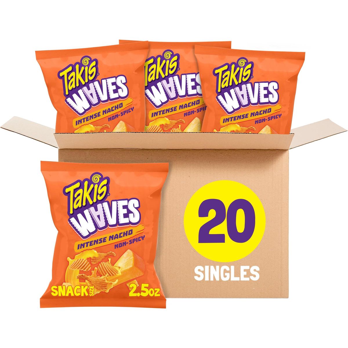 Takis Waves Intense Nacho, Nacho Cheese Flavored Cheesy Potato Chips, Multipack 20 bags, 2.5 Ounces Each