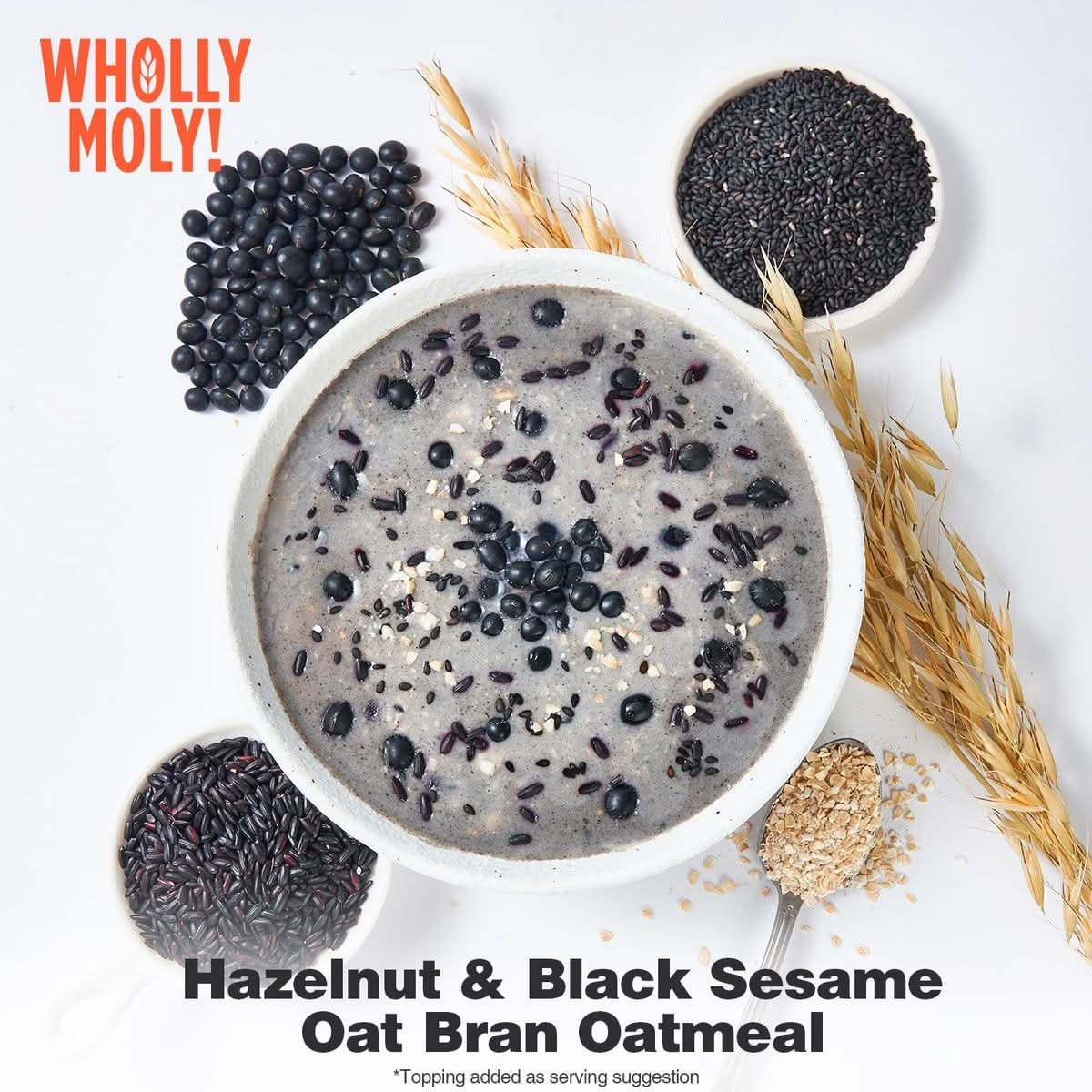 Wholly Moly Oat Bran Instant Oatmeal Flavored Individual Packets High Fiber All Natural No Artifical Flavors or Colors LowNo Added Sugar  Hazelnut  Black Sesame 6 Packets