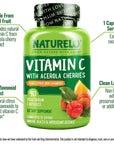 NATURELO Vitamin C with Organic Acerola Cherry Extract and Citrus Bioflavonoids - Vegan Supplement - Immune Support - 500 mg VIT C per Cap - Non-GMO - 90 Capsules