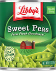 Libbys Sweet Peas  Deliciously Sweet  Nutty Flavor  Tender  Succulent  Creamy Smooth  Grown  Made in the USA 85 oz Pack of 12