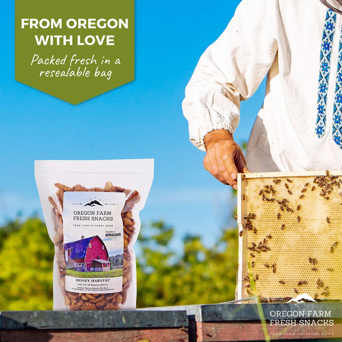 Oregon Farm Fresh Snacks Honey Roasted Nuts and Crackers Mix  Locally Made Honey Roasted Sesame Sticks and Nuts Mix  Enjoy The Perfect Mix of Sweet  Salty  Honey Roasted Mixed Nuts 16oz