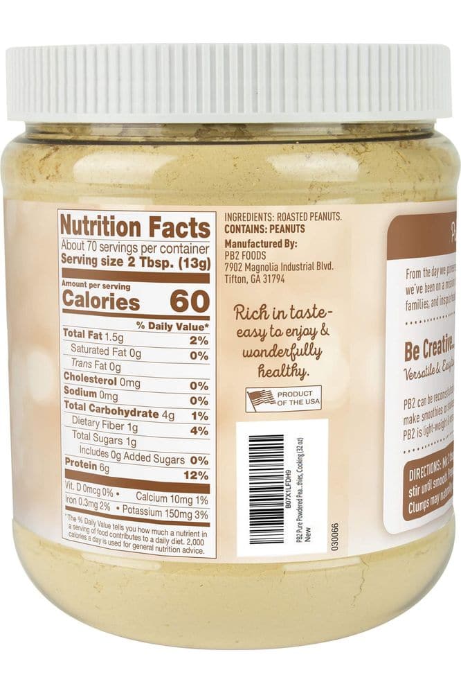 PB2 Pure Peanut Butter Powder - [2 lb/32 oz Jar] - No Added Sugar, No Added Salt, No Added Preservatives - 100% All Natural Roasted Peanuts - 6g of Plant-Based Protein