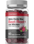 Nitric Oxide Beet Root Gummies | 60 Count | with Nitrates | Natural Strawberry Flavor | Vegan, Non-GMO, Gluten Free Supplement | by Horbaach