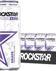 Rockstar Pure Zero Energy Drink Grape 0 Sugar with Caffeine and Taurine 16oz Cans 12 Pack Packaging May Vary