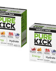 Pure Kick Hydrate and Energy Variety Pack  40 Sticks per Box  Pack of 2 Boxes  Powdered Drink Mix  2 Flavors of Energy and 2 Hydrate Flavors  Zero Sugar