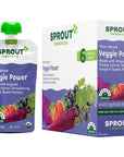 Sprout Organic Baby Food, Stage 4 Toddler Pouches, Purple Carrot Veggie Power Pack, 4 Oz Purees (Pack of 12)