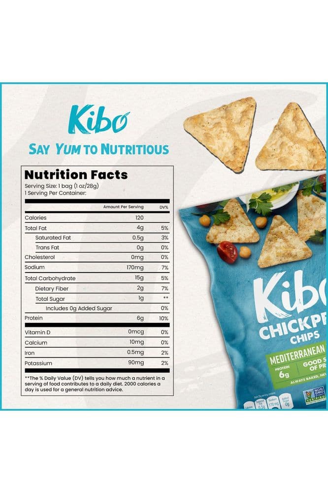 Kibo Chickpea Chips - Gluten Free and Plant-Based, Non-GMO, Kosher + Vegan. Mediterranean Herbs, 1 oz. 12 pack