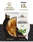 Brunswick Wild Caught Gourmet Brisling Sardines in Extra Virgin Olive Oil Topped with Jalapeño Slices423 oz Can Pack of 12 Wild Caught Sardines 13g Protein per Serving Gluten NoKeto Friendly