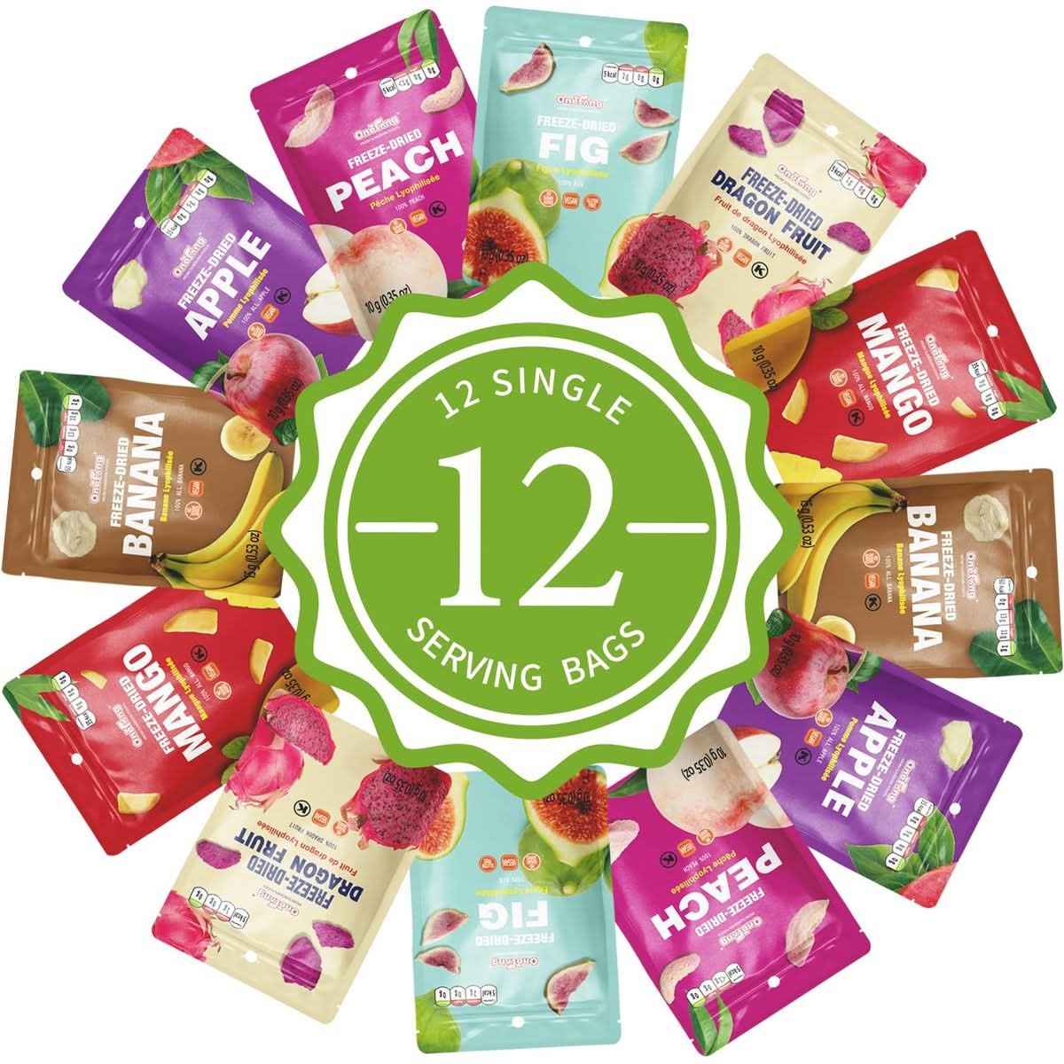 ONETANG FreezeDried Mixed Fruit 12 Pack SingleServe Pack Non GMO Kosher No Add Sugar Gluten free Vegan Holiday Gifts Healthy Snack 035 Ounce