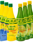 Sicilian Lemon Juice and Lime Juice  7 Oz Italian Real Pure Juice Squeezed from Fresh Lemons Not from Concentrate with Nosh Pack Bag 6 Pack