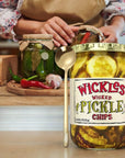 Wicked Pickle Chips 16 Oz  Tangy  Crisp Bundle with Moofin Golden SS Spoon Perfect for Snacking  Pickled Vegetables in Jar Bold Flavor No Artificial Colors or MSG Pack of 4