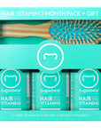 Sugarbear Hair Vegan Vitamin Gummies for Luscious Hair with Biotin, Vitamin C, B12, Folic Acid, Inositol, Coconut Oil - Hair and Nails Supplement for Women & Men (3 Month Gift Pack Free Brush)