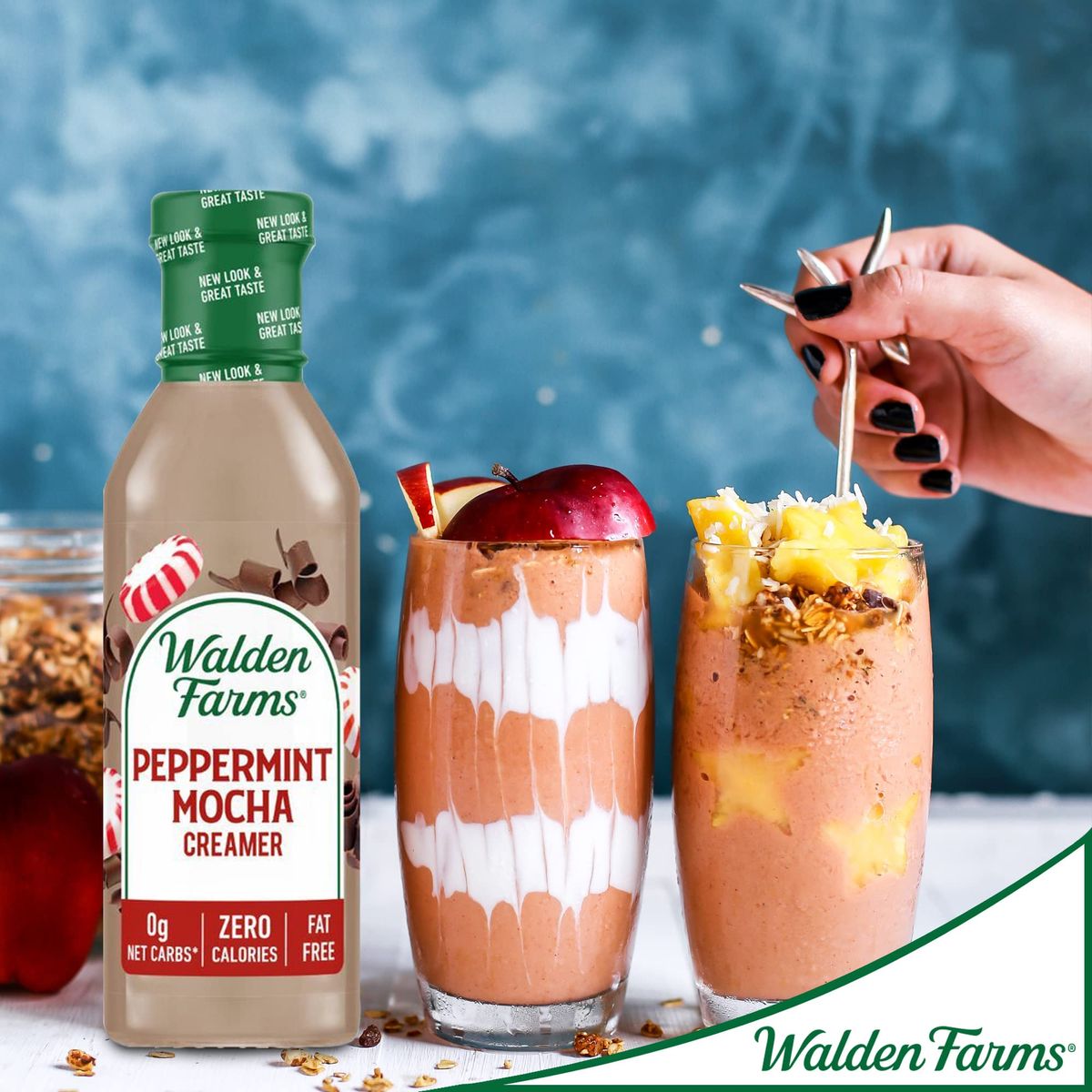 Walden Farms Peppermint Mocha Coffee Creamer 12 oz Bottle Fresh Flavored NonDairy Milk Substitute Natural and Organic Liquid Gluten Free and Low Carb Vegan Friendly 2 Pack